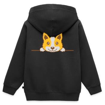 Hund hinter Mauer guckt - Kinder Premium Organic Zip Hoodie - Schwarz - Hinten - AI Model Kid Male (0cm)