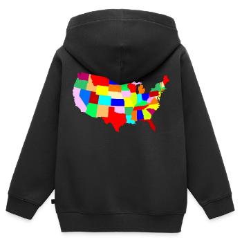 USA Patchwork Karte - Kinder Premium Organic Zip Hoodie - Schwarz - Hinten - AI Model Kid Male (0cm)