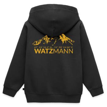 Watzmann GPS coordinates Latitude Longitude - Kids Premium Organic Zip-up Hoodie - black - Back - AI Model Kid Male (0cm)