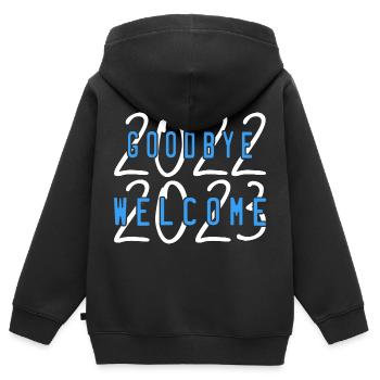 Willkommen 2023 - Kinder Premium Organic Zip Hoodie - Schwarz - Hinten - AI Model Kid Male (0cm)