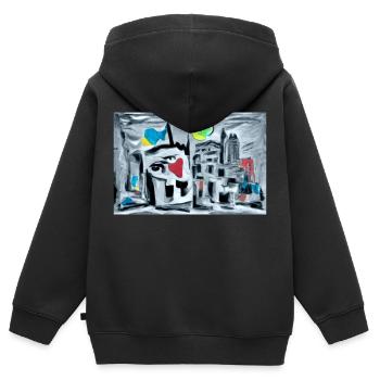 Flux de la ville - Sweat Premium à capuche zippé enfant bio - noir - Dos - AI Model Kid Male (0cm)