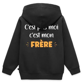 C'est pas moi c'est mon frère - Sweat Premium à capuche zippé enfant bio - noir - Dos - AI Model Kid Male (0cm)
