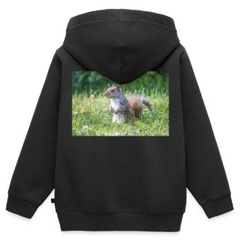 stehendes Grauhörnchen (Sciurus carolinensis) grey - Kinder Premium Organic Zip Hoodie - Schwarz - Hinten - AI Model Kid Male (0cm)