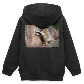 Raton laveur nord-américain (en allemand Waschbär) - Sweat Premium à capuche zippé enfant bio - noir - Dos - AI Model Kid Male (0cm)