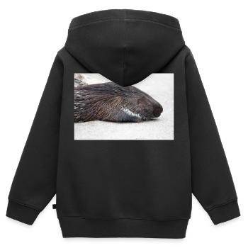 Stachelschwein - Kinder Premium Organic Zip Hoodie - Schwarz - Hinten - AI Model Kid Male (0cm)