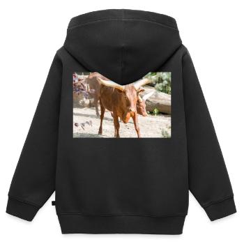 Ankole-Watusi oder Ankole Longhorn Watussirind - Kinder Premium Organic Zip Hoodie - Schwarz - Hinten - AI Model Kid Male (0cm)
