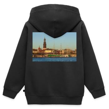 Elbe - Kinder Premium Organic Zip Hoodie - Schwarz - Hinten - AI Model Kid Male (0cm)