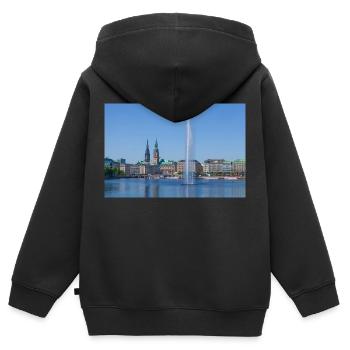 Binnenalster - Kinder Premium Organic Zip Hoodie - Schwarz - Hinten - AI Model Kid Male (0cm)