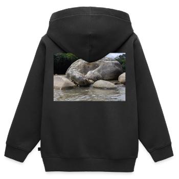 roche sur la rivière - Sweat Premium à capuche zippé enfant bio - noir - Dos - AI Model Kid Male (0cm)