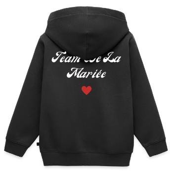 team de la mariée - Sweat Premium à capuche zippé enfant bio - noir - Dos - AI Model Kid Male (0cm)