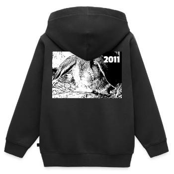 Hase 2011 - Kinder Premium Organic Zip Hoodie - Schwarz - Hinten - AI Model Kid Male (0cm)
