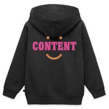 ZUFRIEDENES LÄCHELN - Kinder Premium Organic Zip Hoodie - Schwarz - Hinten - AI Model Kid Male (0cm)
