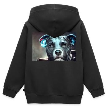 Sci-Fi Pitbull - Kinder Premium Organic Zip Hoodie - Schwarz - Hinten - AI Model Kid Male (0cm)