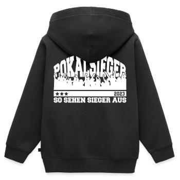 Pokalsieger 2023 - So sehen Sieger aus - Kinder Premium Organic Zip Hoodie - Schwarz - Hinten - AI Model Kid Male (0cm)