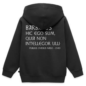 Citation d’Ovide « Barbarus » - Sweat Premium à capuche zippé enfant bio - noir - Dos - AI Model Kid Male (0cm)
