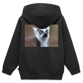 Lémurien à queue annelée (en allemand Katta) Lémurien catta - Sweat Premium à capuche zippé enfant bio - noir - Dos - AI Model Kid Male (0cm)