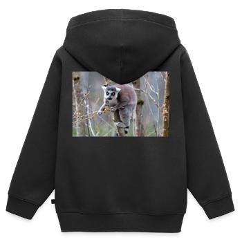 Lémurien à queue annelée (en allemand Katta) Lémurien catta - Sweat Premium à capuche zippé enfant bio - noir - Dos - AI Model Kid Male (0cm)