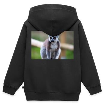 Lémurien à queue annelée (en allemand Katta) Lémurien catta - Sweat Premium à capuche zippé enfant bio - noir - Dos - AI Model Kid Male (0cm)