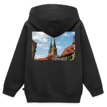 Église Saint-Nicolas Nicolas Kirche Quedlinburg - Sweat Premium à capuche zippé enfant bio - noir - Dos - AI Model Kid Male (0cm)