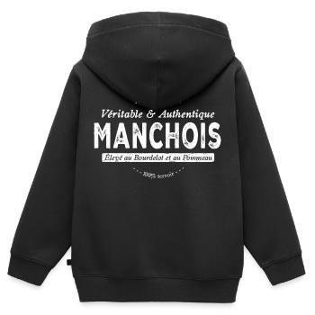 Manchois de la Manche - Sweat Premium à capuche zippé enfant bio - noir - Dos - AI Model Kid Male (0cm)
