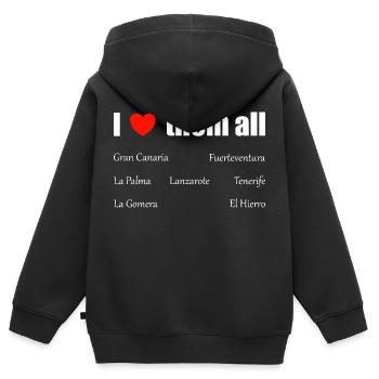 Je les aime tous - Îles Canaries - Sweat Premium à capuche zippé enfant bio - noir - Dos - AI Model Kid Male (0cm)