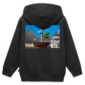 Brunnen auf historischem Marktplatz Goslar - Kinder Premium Organic Zip Hoodie - Schwarz - Hinten - AI Model Kid Male (0cm)