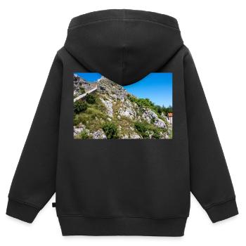 Festung Knin (Kninska tvrđava) Kroatien - Kinder Premium Organic Zip Hoodie - Schwarz - Hinten - AI Model Kid Male (0cm)