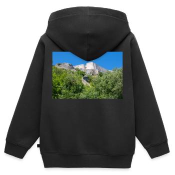 Festung Knin (Kninska tvrđava) Kroatien - Kinder Premium Organic Zip Hoodie - Schwarz - Hinten - AI Model Kid Male (0cm)