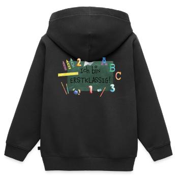 Erstklassig! - Kinder Premium Organic Zip Hoodie - Schwarz - Hinten - AI Model Kid Male (0cm)