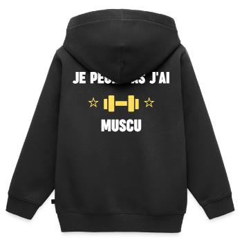 je peux pas j'ai muscu - Sweat Premium à capuche zippé enfant bio - noir - Dos - AI Model Kid Male (0cm)