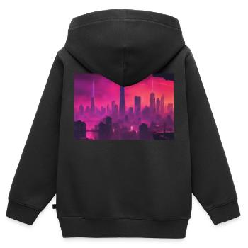 New York Skyline im CyberPunk Blade Runner Style - Kinder Premium Organic Zip Hoodie - Schwarz - Hinten - AI Model Kid Male (0cm)