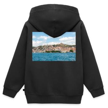 Vue panoramique Primošten Šibenik-Knin Croatie - Sweat Premium à capuche zippé enfant bio - noir - Dos - AI Model Kid Male (0cm)