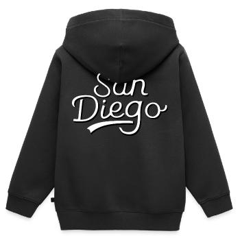 San Diego - Sweat Premium à capuche zippé enfant bio - noir - Dos - AI Model Kid Male (0cm)