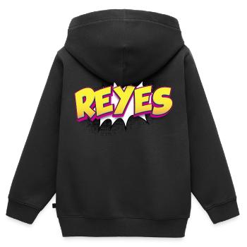 Reyes benutzerdefinierter Name Comic-Buch-Stil Pop-Art, Reyes - Kinder Premium Organic Zip Hoodie - Schwarz - Hinten - AI Model Kid Male (0cm)