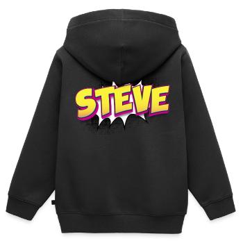 Steve Custom Name Comic Book Style Pop Art, Steve - Kids Premium Organic Zip-up Hoodie - black - Back - AI Model Kid Male (0cm)