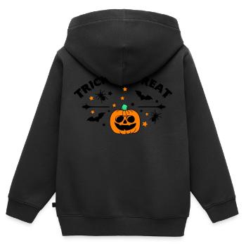 trick or treat 02 - Kinder Premium Organic Zip Hoodie - Schwarz - Hinten - AI Model Kid Male (0cm)