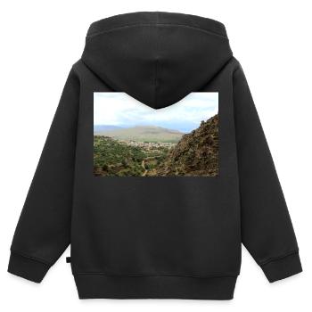 Montagnes de montagne Paysage de montagne Poster - Sweat Premium à capuche zippé enfant bio - noir - Dos - AI Model Kid Male (0cm)