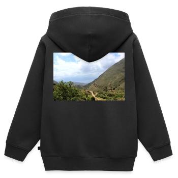 Montagnes de montagne Paysage de montagne Poster - Sweat Premium à capuche zippé enfant bio - noir - Dos - AI Model Kid Male (0cm)