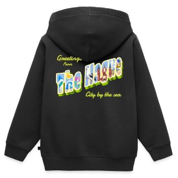 Den Haag Vintage Postkarte - Kinder Premium Organic Zip Hoodie - Schwarz - Hinten - AI Model Kid Male (0cm)