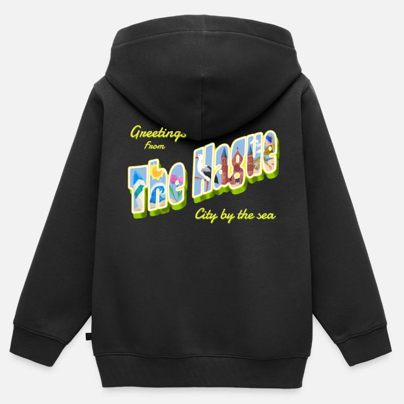 Carte postale vintage de La Haye - Sweat Premium à capuche zippé enfant bio - noir