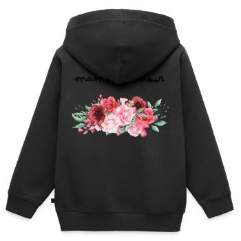 Mamou d’amour fleurs- idée cadeau mamie - Sweat Premium à capuche zippé enfant bio - noir - Dos - AI Model Kid Male (0cm)