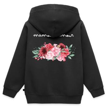 Mamou d’amour fleurs- idée cadeau mamie - Sweat Premium à capuche zippé enfant bio - noir - Dos - AI Model Kid Male (0cm)