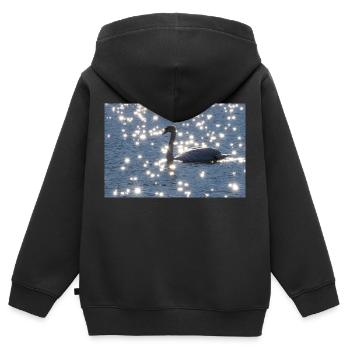 Cygne avec des étoiles de soleil - Sweat Premium à capuche zippé enfant bio - noir - Dos - AI Model Kid Male (0cm)