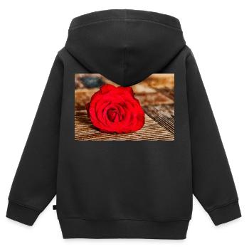 Rote Rose - Kinder Premium Organic Zip Hoodie - Schwarz - Hinten - AI Model Kid Male (0cm)