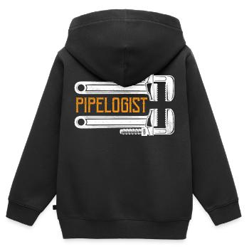 Piéologue Tuyauteur Clé à molette Plombier - Sweat Premium à capuche zippé enfant bio - noir - Dos - AI Model Kid Male (0cm)
