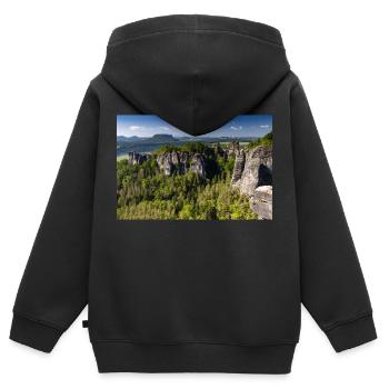 Bastei en Suisse saxonne - Sweat Premium à capuche zippé enfant bio - noir - Dos - AI Model Kid Male (0cm)