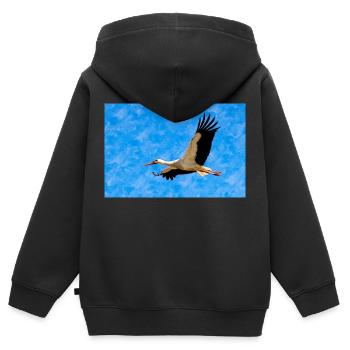Cigogne en vol - Sweat Premium à capuche zippé enfant bio - noir - Dos - AI Model Kid Male (0cm)