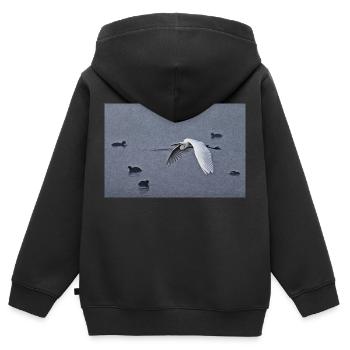 Silberreiher im Flug - Kinder Premium Organic Zip Hoodie - Schwarz - Hinten - AI Model Kid Male (0cm)