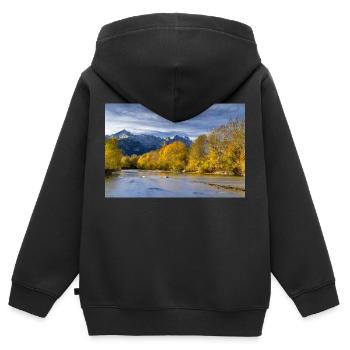 Autumn atmosphere on the Loisach with the Zugspitze - Kids Premium Organic Zip-up Hoodie - black - Back - AI Model Kid Male (0cm)