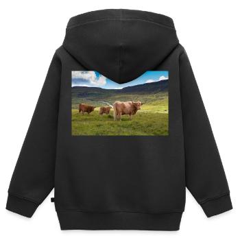 Schottische Hochlandrinder - Kinder Premium Organic Zip Hoodie - Schwarz - Hinten - AI Model Kid Male (0cm)